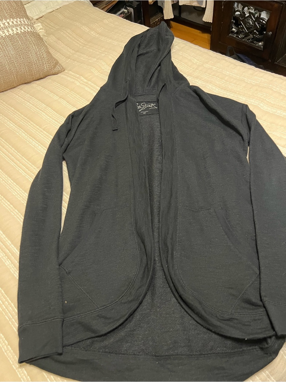 Black Hooded Knit Cardigan Sweater